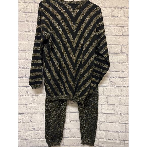 Fortune Knits Inc Vintage 80s 2 Piece Black & Gold Metallic Sweater Joggers LG - Picture 6 of 6